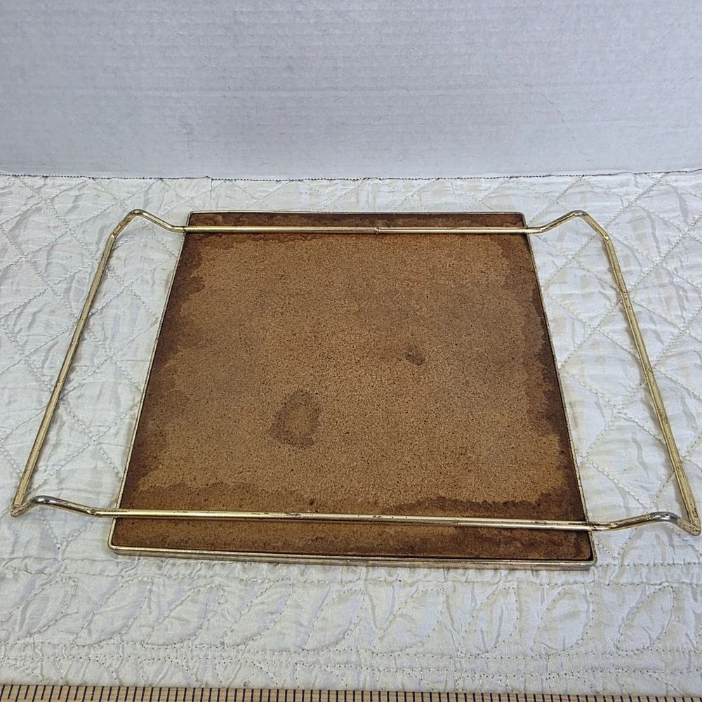 Vintage Blue Mosaic‎ Tile Trivet Hot Plate Mid Century Modern Metal Holder